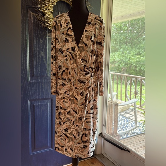 Kasper Dress Womens Large Blue Moc Wrap V-Neck Seaglass Gold Waist size XL - Picture 1 of 15